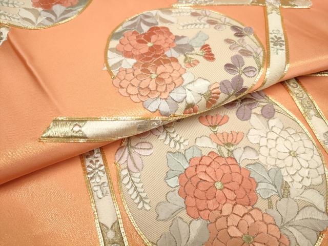 平和屋着物▼総刺繍 袋帯 草花丸文 金銀糸 正絹 逸品 AABA1446wj