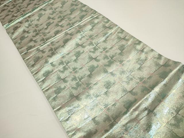 平和屋着物▼全通柄袋帯 市松文 銀糸 正絹 逸品 AABA1453wj