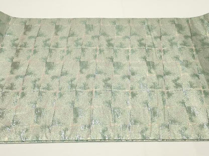 平和屋着物▼全通柄袋帯 市松文 銀糸 正絹 逸品 AABA1453wj