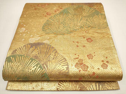 平和屋着物▼佐賀錦 六通柄袋帯 松 梅 金糸 正絹 逸品 AABA1564wj