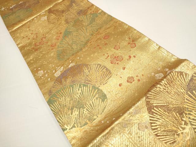平和屋着物▼佐賀錦 六通柄袋帯 松 梅 金糸 正絹 逸品 AABA1564wj