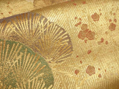 平和屋着物▼佐賀錦 六通柄袋帯 松 梅 金糸 正絹 逸品 AABA1564wj