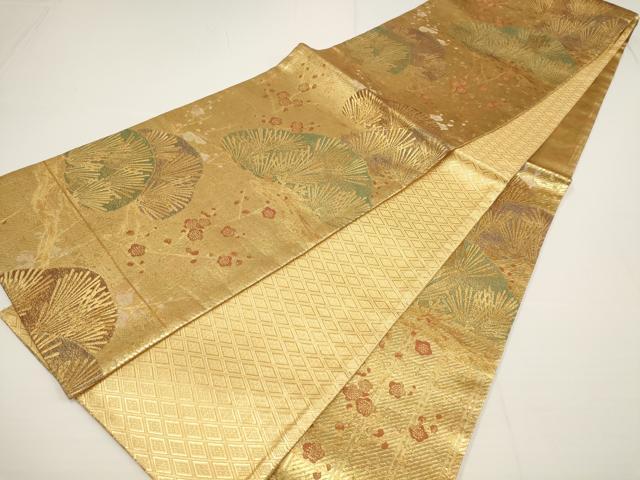 平和屋着物▼佐賀錦 六通柄袋帯 松 梅 金糸 正絹 逸品 AABA1564wj