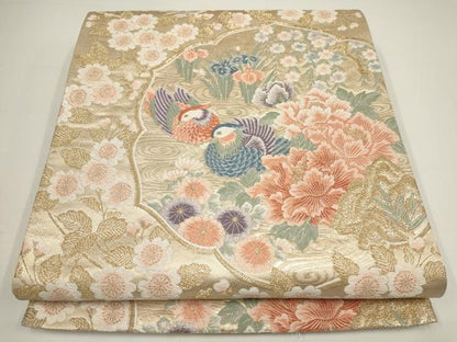 平和屋着物▼六通柄袋帯　唐織　九百　花鳥錦　金糸　正絹　逸品　AABA1591wj