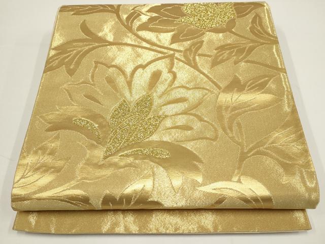 平和屋着物▼六通柄袋帯　草花文　金糸　正絹　逸品　AABA1617wj