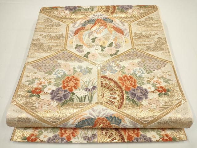 平和屋着物▼六通柄袋帯　亀甲鳳凰小袖　金糸　正絹　逸品　AABA1645wj