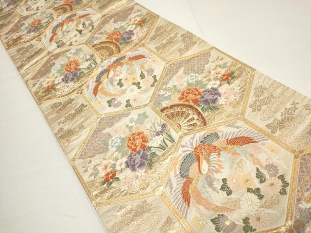 平和屋着物▼六通柄袋帯　亀甲鳳凰小袖　金糸　正絹　逸品　AABA1645wj