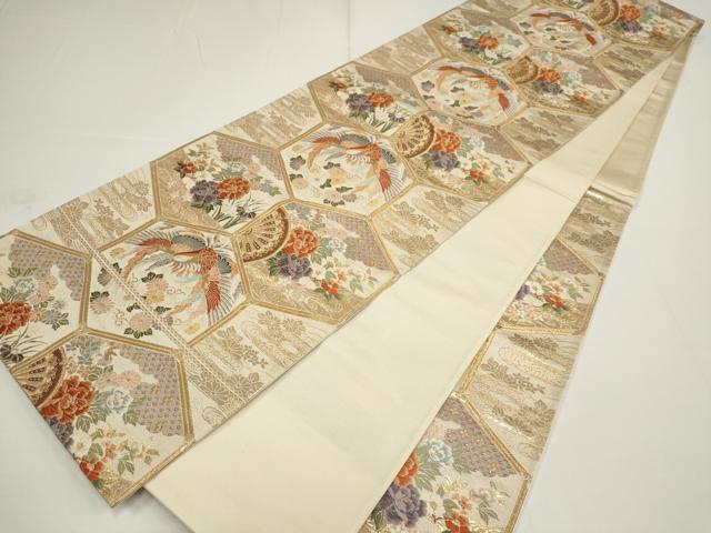 平和屋着物▼六通柄袋帯　亀甲鳳凰小袖　金糸　正絹　逸品　AABA1645wj
