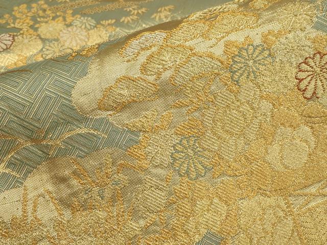 平和屋着物▼佐賀錦　六通柄袋帯　四季山水図文　金糸　正絹　逸品　AABA1647wj