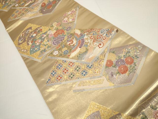 平和屋着物▼六通柄袋帯　瑞鳳謡本重　花鳥冊子文　金糸　正絹　逸品　AABA1672wj