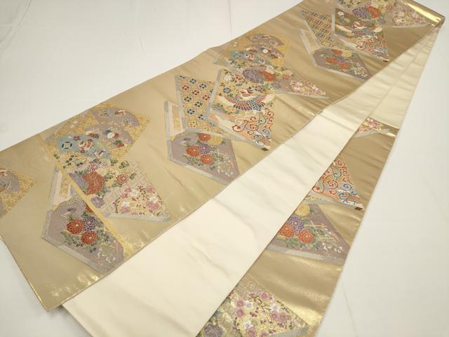 平和屋着物▼六通柄袋帯　瑞鳳謡本重　花鳥冊子文　金糸　正絹　逸品　AABA1672wj