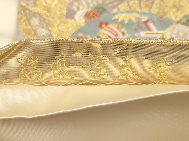 平和屋着物▼六通柄袋帯　瑞鳳謡本重　花鳥冊子文　金糸　正絹　逸品　AABA1672wj