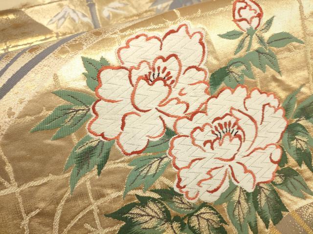平和屋着物▼六通柄袋帯　招宴舞扇　金糸　正絹　逸品　AABA1701wj