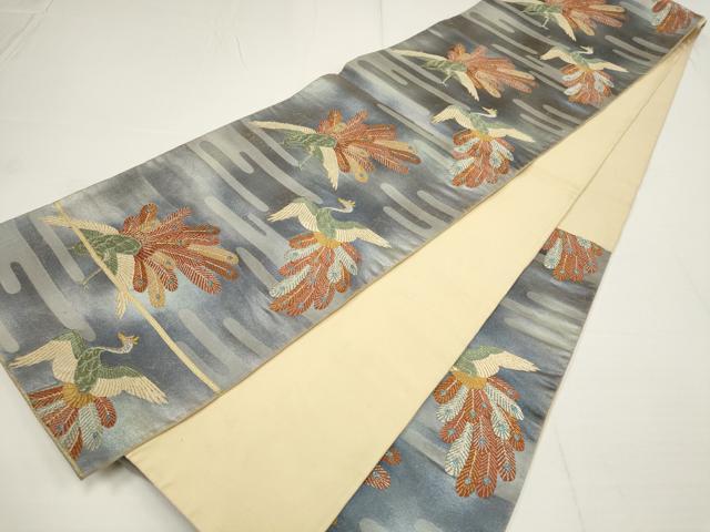 平和屋着物▼六通柄袋帯　唐織　霞孔雀文　金銀糸　正絹　逸品　AABA1817wj