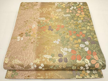 平和屋着物▼六通柄袋帯　唐織　萩文　金糸　正絹　逸品　AABA1873wj