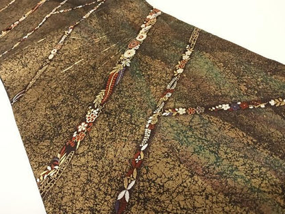 平和屋着物◎六通柄袋帯　花譜芳香文　金糸　正絹　逸品　AABA1968yx
