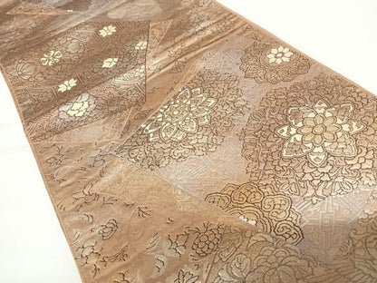 平和屋着物◎六通柄袋帯　切嵌花蝶文　金糸　正絹　逸品　AABA1970yx