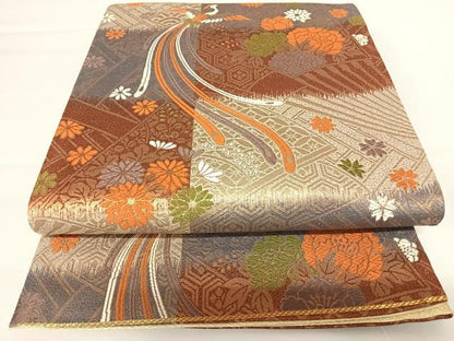 平和屋着物◎六通柄袋帯　唐織　尾長鳥花文　正絹　逸品　AABA1972yx