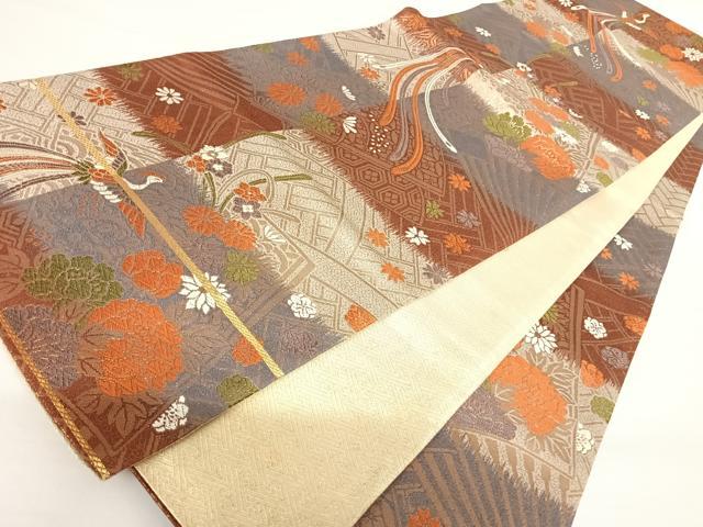 平和屋着物◎六通柄袋帯　唐織　尾長鳥花文　正絹　逸品　AABA1972yx