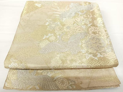 平和屋着物◎佐賀錦　六通柄袋帯　双鶴花文　金銀糸　正絹　逸品　AABA1973yx