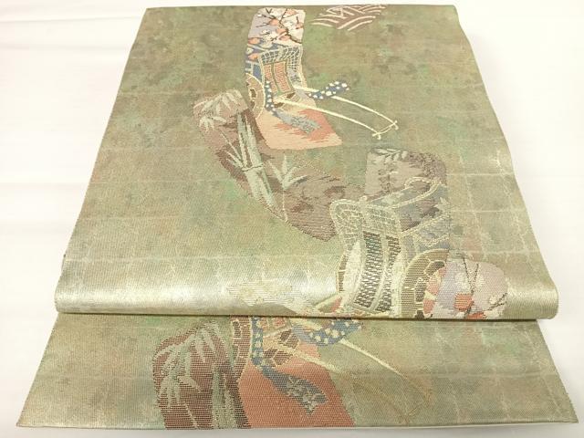 平和屋着物◎六通柄袋帯　短冊集　金糸　三越扱い　正絹　逸品　AABA1976yx