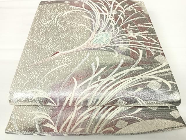 平和屋着物◎六通柄袋帯　唐織　飛鶴文　銀糸　正絹　逸品　AABA1977yx