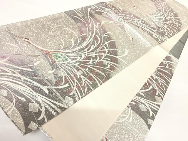 平和屋着物◎六通柄袋帯　唐織　飛鶴文　銀糸　正絹　逸品　AABA1977yx