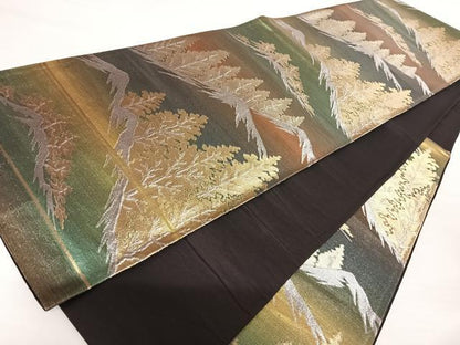 平和屋着物◎六通柄袋帯　樹林風景文　金銀糸　正絹　逸品　AABA1978yx