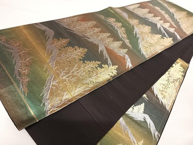 平和屋着物◎六通柄袋帯　樹林風景文　金銀糸　正絹　逸品　AABA1978yx