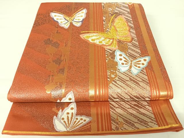 平和屋着物◎六通柄袋帯　唐織　舞蝶文　金糸　正絹　逸品　AABA1987yx