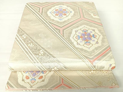 平和屋着物◎六通柄袋帯　唐織　亀甲花文　金糸　正絹　逸品　AABA1988yx