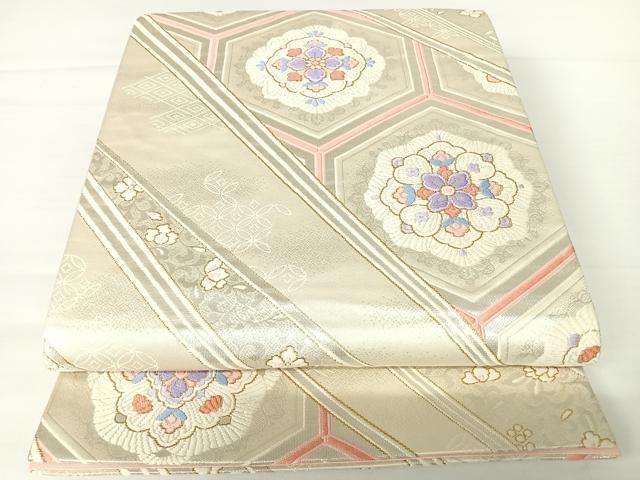 平和屋着物◎六通柄袋帯　唐織　亀甲花文　金糸　正絹　逸品　AABA1988yx