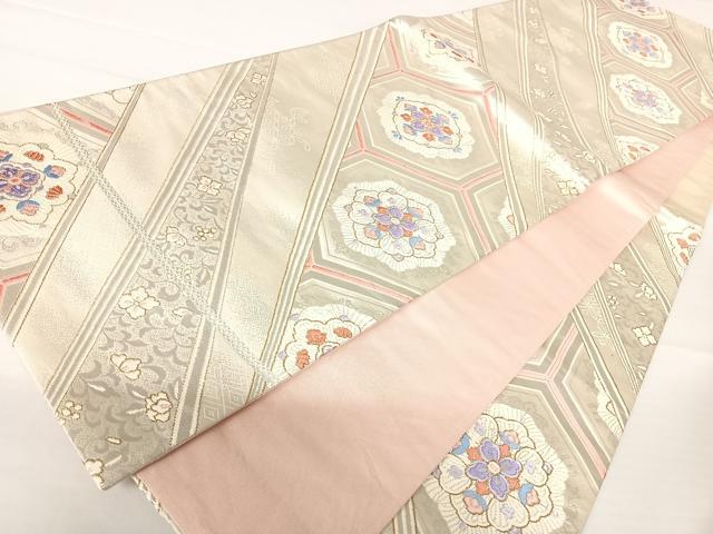 平和屋着物◎六通柄袋帯　唐織　亀甲花文　金糸　正絹　逸品　AABA1988yx