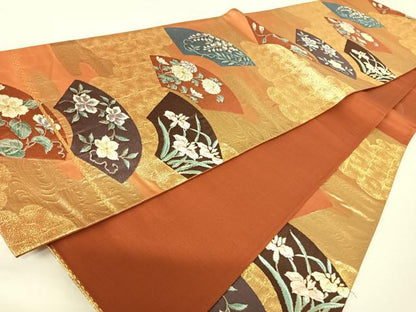 平和屋着物◎六通柄袋帯　唐織　地紙花文　金糸　正絹　逸品　AABA1993yx