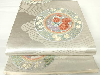 平和屋着物◎六通柄袋帯　唐織　花鳥文　金銀糸　正絹　逸品　AABA2001yx