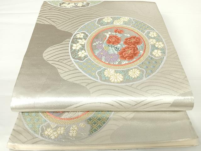 平和屋着物◎六通柄袋帯　唐織　花鳥文　金銀糸　正絹　逸品　AABA2001yx