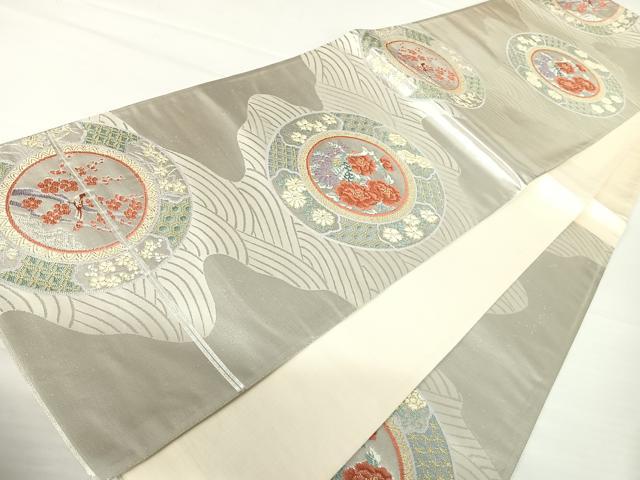 平和屋着物◎六通柄袋帯　唐織　花鳥文　金銀糸　正絹　逸品　AABA2001yx
