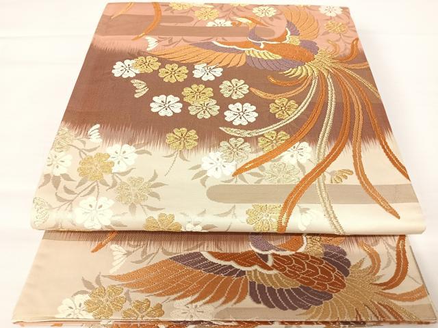 平和屋着物◎六通柄袋帯　唐織　鳳凰花文　金糸　正絹　逸品　AABA2003yx