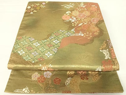 平和屋着物◎六通柄袋帯　唐織　道長花文　金糸　引箔　正絹　逸品　AABA2005yx