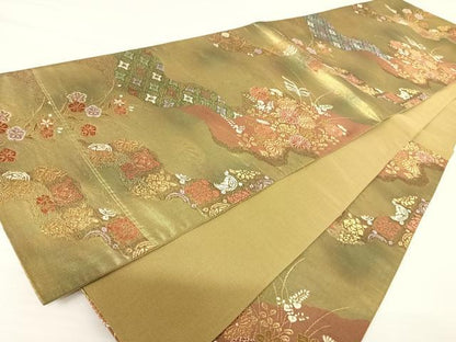 平和屋着物◎六通柄袋帯　唐織　道長花文　金糸　引箔　正絹　逸品　AABA2005yx