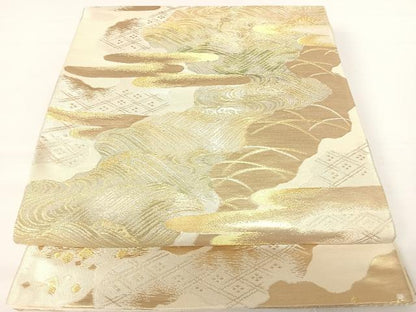 平和屋着物◎六通柄袋帯　流水文　金糸　正絹　逸品　AABA2008yx