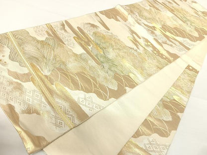 平和屋着物◎六通柄袋帯　流水文　金糸　正絹　逸品　AABA2008yx