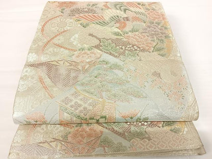 平和屋着物◎900織特選佐賀錦　六通柄袋帯　花鳥文　金銀糸　正絹　逸品　AABA2029yx