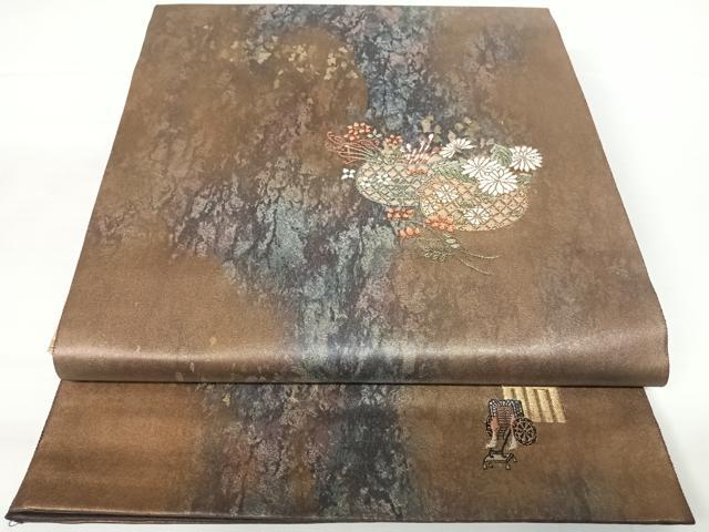 平和屋着物◎六通柄袋帯　霞文　ワンポイント刺繍　引箔　正絹　逸品　AABA2035yx