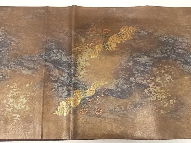 平和屋着物◎六通柄袋帯　霞文　ワンポイント刺繍　引箔　正絹　逸品　AABA2035yx
