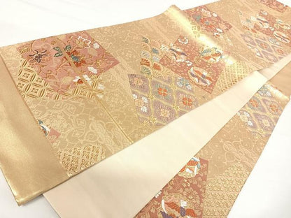 平和屋着物◎西陣　村山織物謹製　六通柄袋帯　唐織　更紗花鳥文　金糸　正絹　逸品　AABA2043yx