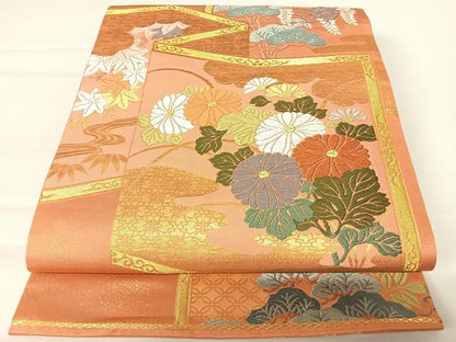 平和屋着物◎六通柄袋帯　唐織　桃山屏風紋　金糸　正絹　逸品　AABA2044yx