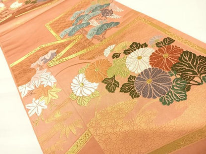 平和屋着物◎六通柄袋帯　唐織　桃山屏風紋　金糸　正絹　逸品　AABA2044yx