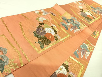 平和屋着物◎六通柄袋帯　唐織　桃山屏風紋　金糸　正絹　逸品　AABA2044yx