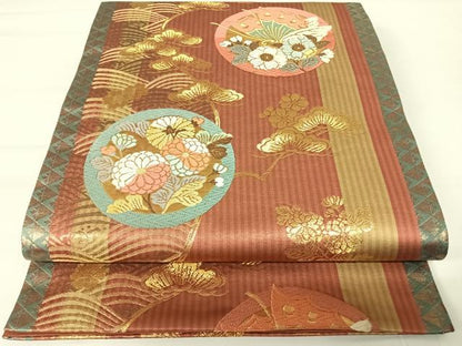 平和屋着物◎六通柄袋帯　唐織　花蝶文　金銀糸　正絹　逸品　AABA2048yx